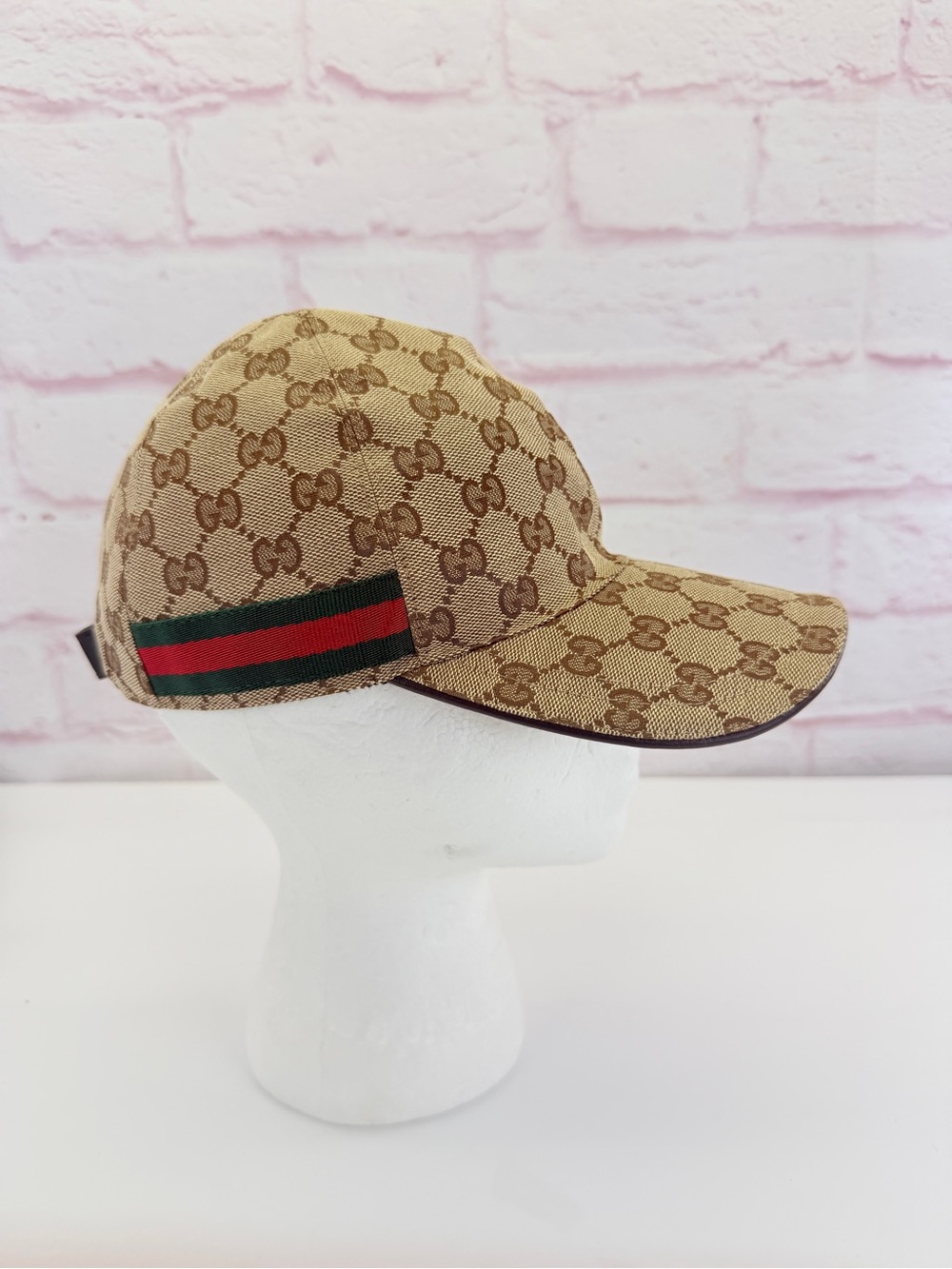 Authentic Gucci Classic Web GG Khaki Monogram Cap Hat Small